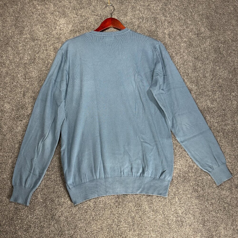 Cricket & Co Sweater Mens Medium Blue Cotton Italy Pullover Rib Hem Cuffs - Picture 6 of 7